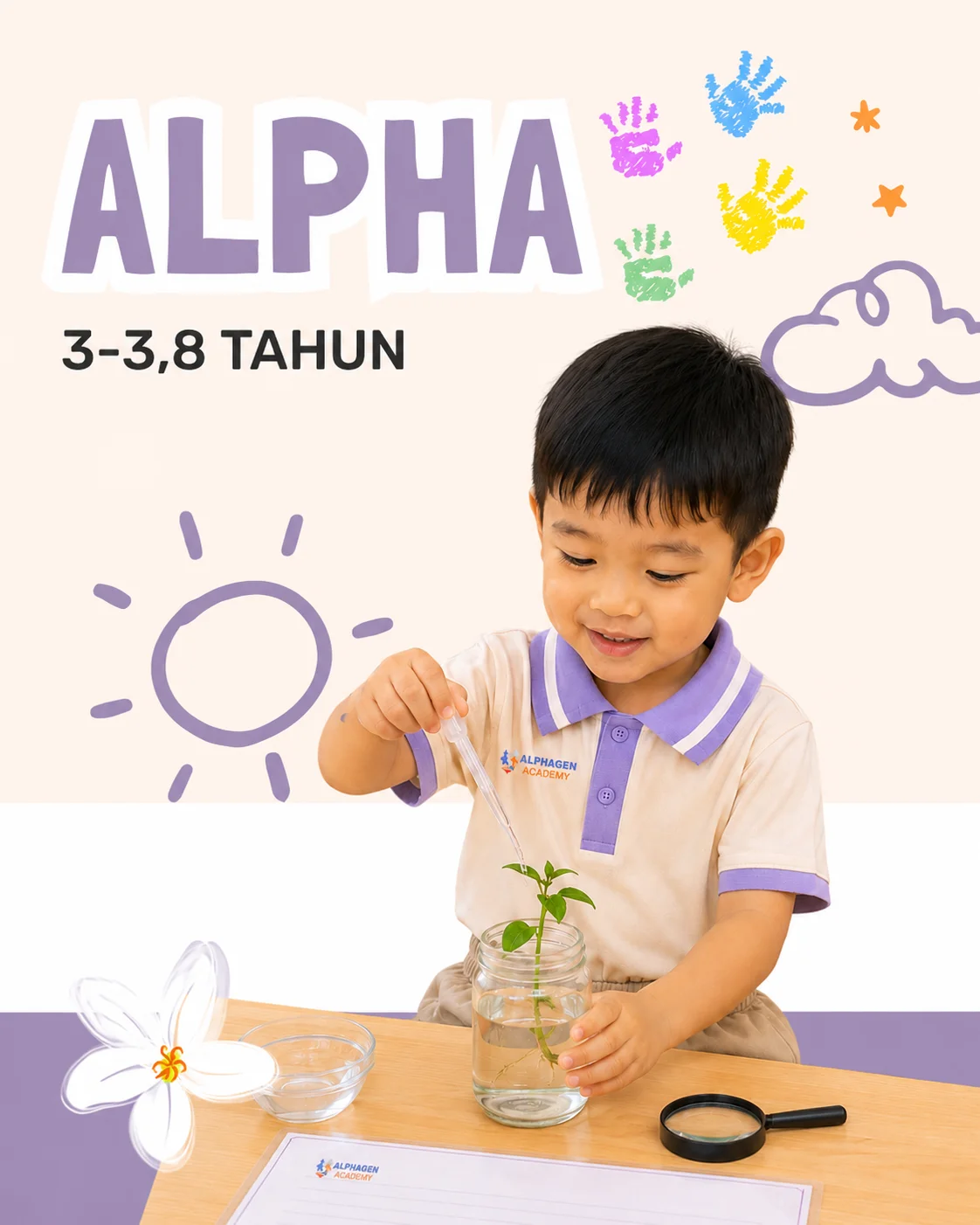 Anak mengerjakan proyek STEAM sederhana di kelas Alpha