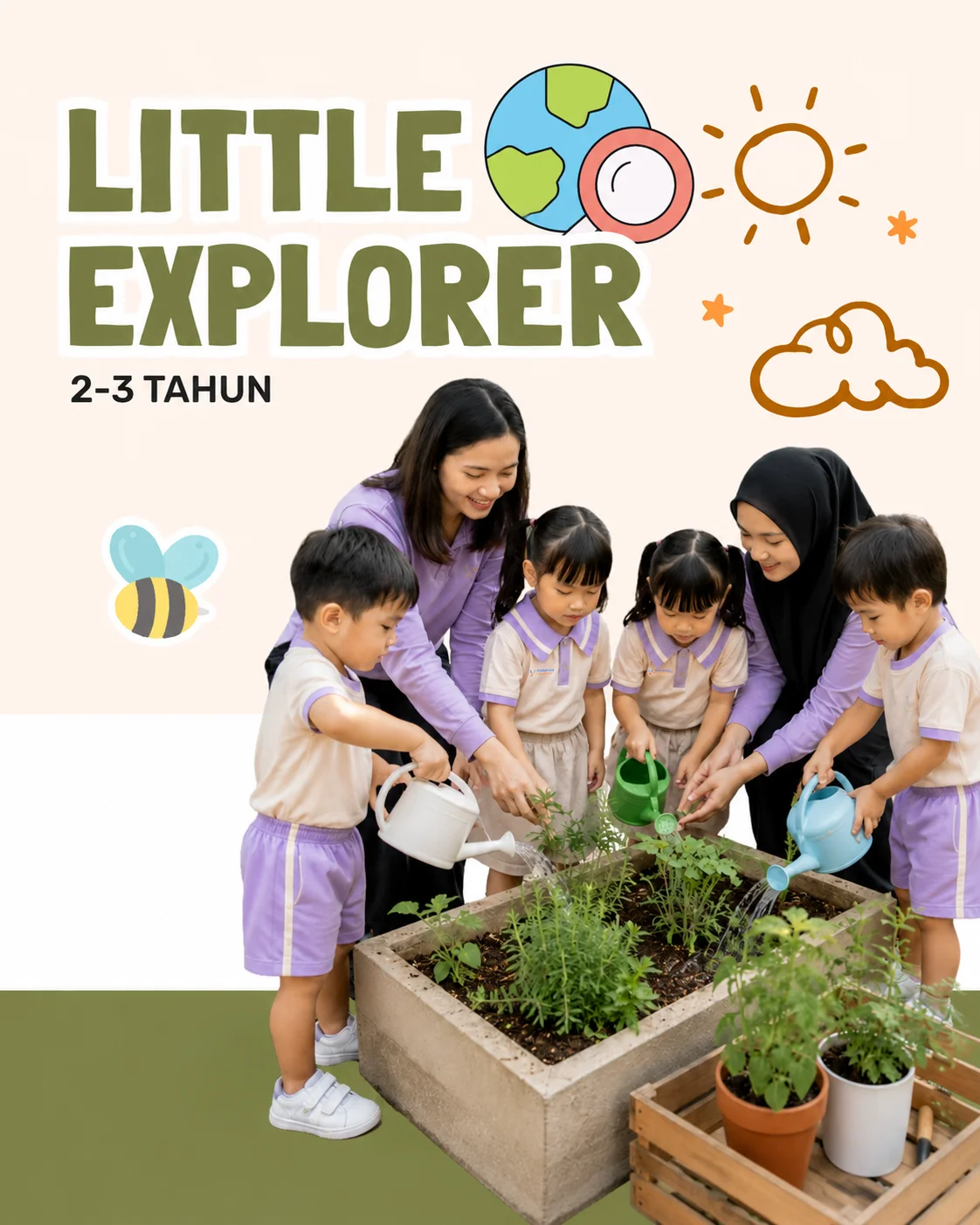 Anak belajar practical life skills di kelas Little Explorer